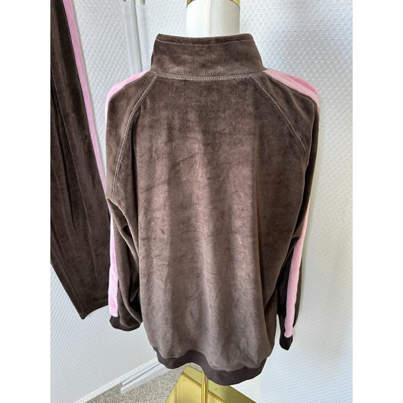 Vtg Y2k Jane Ashley Women's Two Piece Velour Sweat Track Suit Brown Pink 1x - Picture 6 of 14
